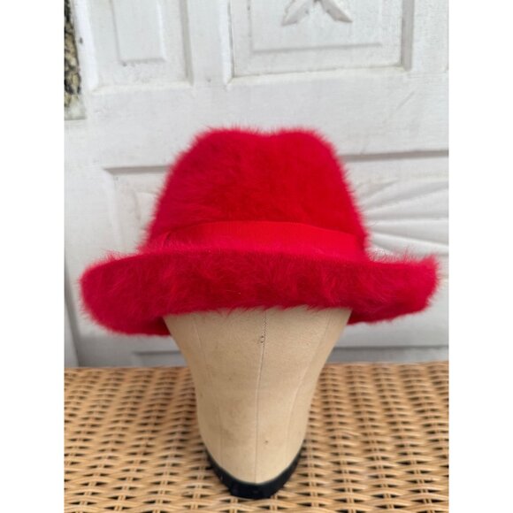 Vintage 60\'s Kangol Designs England Womens Fuzzy Angora Fedora Hat Red 22\